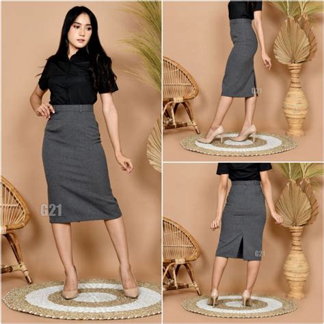 Rok Kerja Pendek Hitam Span 7 8 Bahan Mewah Formal Kantor Lazada