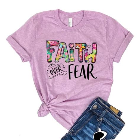 Faith Over Fear T Shirt Religious Tee Christian Shirt Women S Cross Tshirt Inspirational Shirts