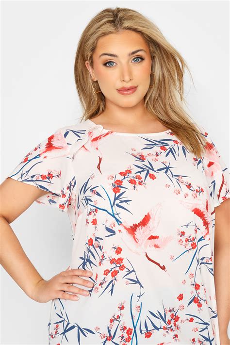 Plus Size White Floral Frill Shoulder Top Yours Clothing