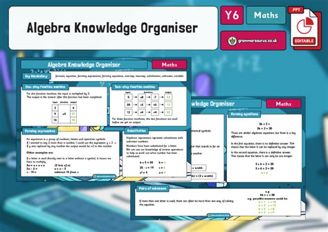 Year 6 Algebra Knowledge Organiser Grammarsaurus