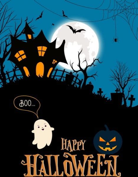 Halloween Banner Scary Night Scene Moonlight Cemetery Icons Eps Ai