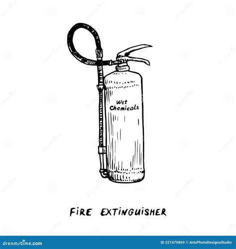 Wet Chemical Fire Extinguisher Type Ink Drawing Illustration Isolated