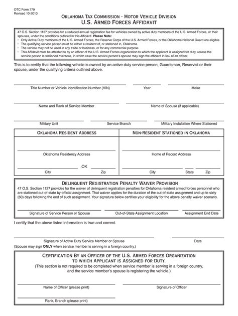 Oklahoma Military Affidavit Fill Out Sign Online Dochub