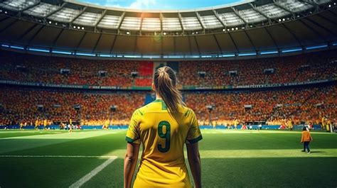 Premium AI Image | A young woman soccer player wearing in colors vivid ...