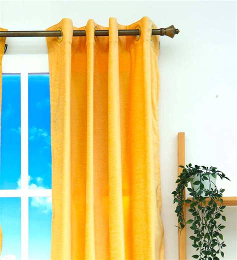 Buy Yellow Solid Polyester Ft Blackout Eyelet Window Curtain By