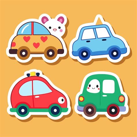 Cartoon car stickers set with cute faces hearts and colors | Premium AI ...