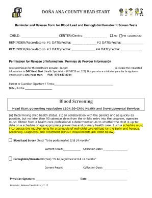 Fillable Online Dept Wp Nmsu Reminder And Release Form For Blood Lead