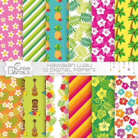 Aloha Hawaiian Style Digital Paper Set With Hibiscus Etsy