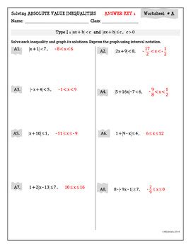 ABSOLUTE VALUE INEQUALITIES Practice Problems Classified Into 2 Types