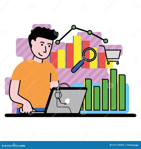 Vector Image With A Man Conducts Market Analysis Stock Vector Illustration Of Graphic Flat