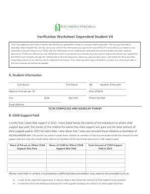 Fillable Online Verification Worksheet Dependent Molloy College Fax