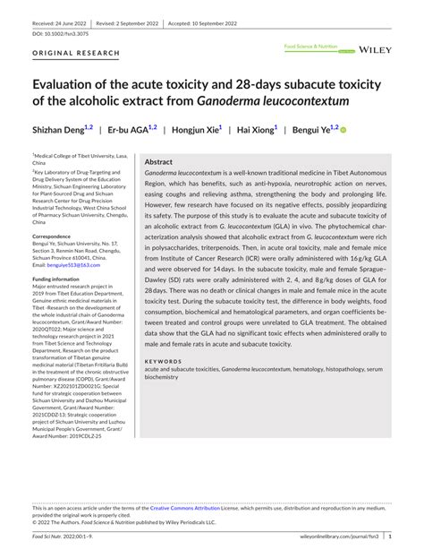 Pdf Evaluation Of The Acute Toxicity And 28‐days Subacute Toxicity Of