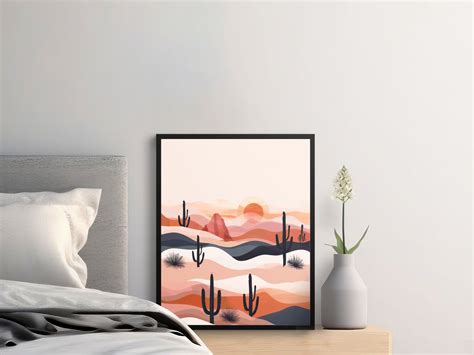 Boho Desert Sunset Wall Art, Printable Cactus Landscape Decor ...