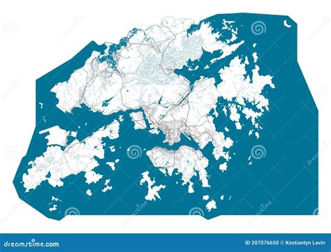 Detailed Map Of Hong Kong City Cityscape Royalty Free Vector Illustration Stock Vector