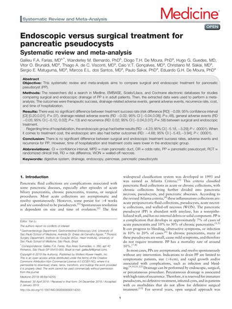 Pdf Endoscopic Versus Surgical Treatment For Pancreatic Pseudocysts