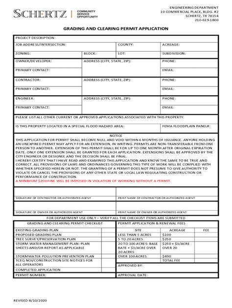 Fillable Online Grading And Clearing Permit Application Fax Email Print