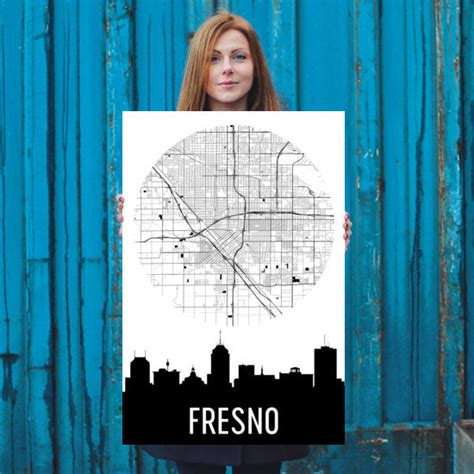 Fresno Skyline Silhouette Art Prints – Modern Map Art