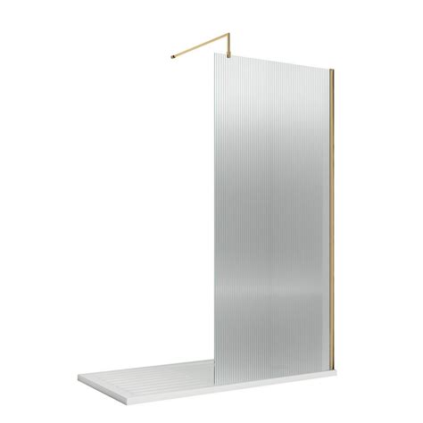 Hudson Reed Fluted 900mm Brushed Brass Wall Fixed Wetroom Screen Low