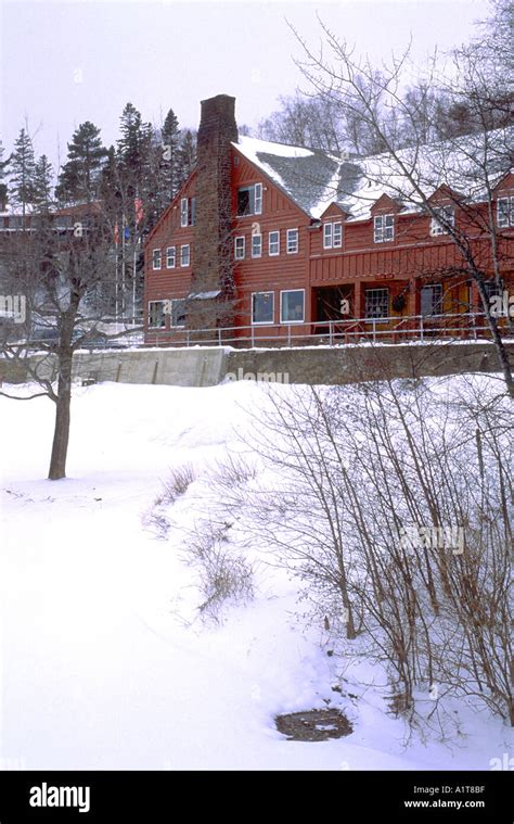 Winter view of the Lutsen Lodge resort on Lake Superior. Lutsen ...