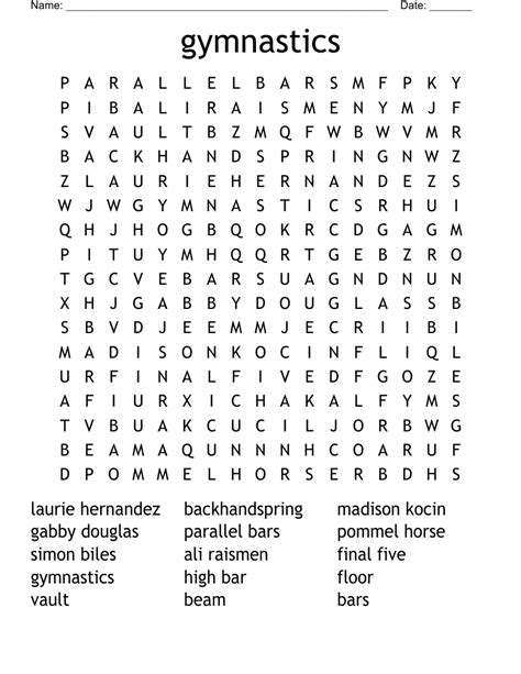 Gymnastics Word Search Wordmint