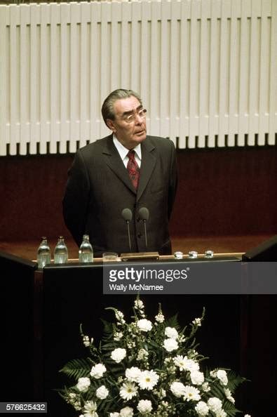 Soviet Premier Leonid Brezhnev gives a speech during a summit at ...