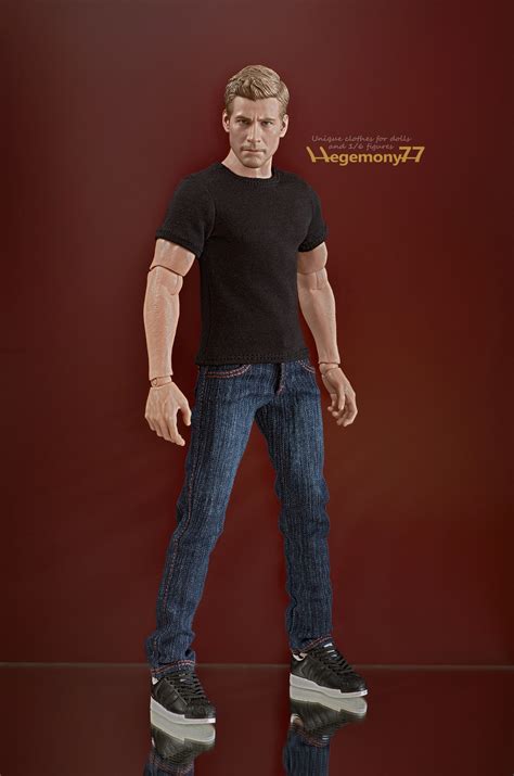 Scale Hot Toys TTM Action Figure In Denim Jeans Pants And Plain Blank Black T Shirt