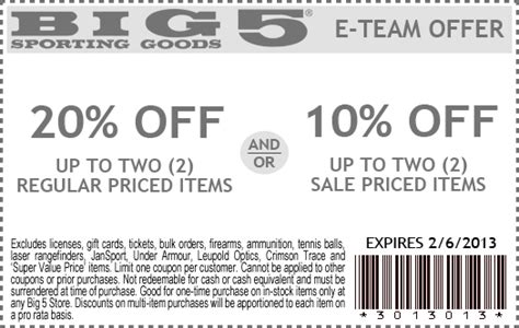 Big 5 Sporting Goods Printable Store Coupons