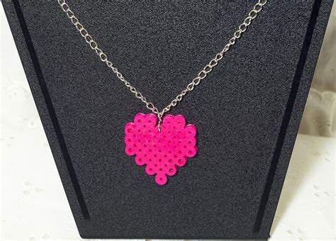 Heart Perler Bead Necklace Perler Beads Beaded Necklace Necklaces