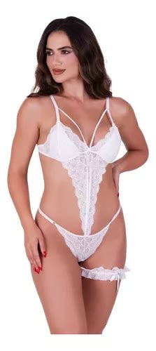 Body Sexy De Renda Sem Bojo Strappy Perneira Lingerie Luxo