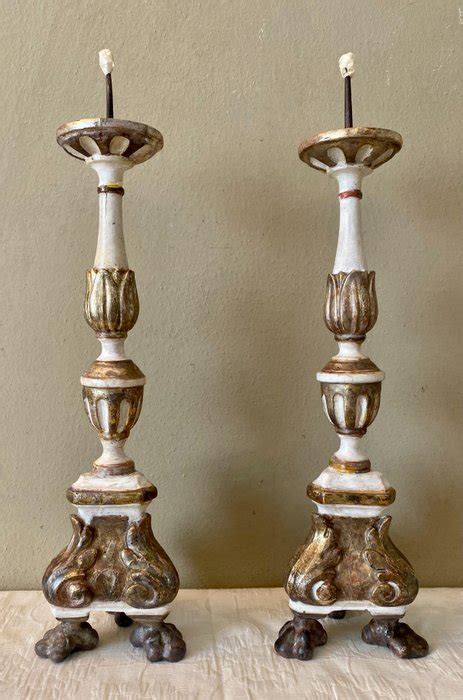 Pair Of Tuscan Candlesticks 1 Neoclassical Style Wood Catawiki