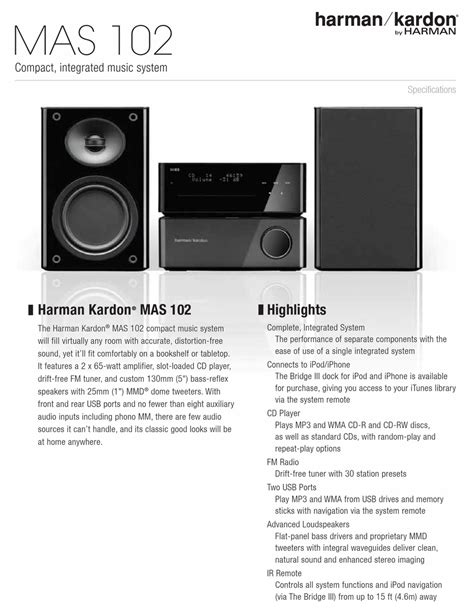 Harman Kardon Mas 102 Specifications Pdf Download Manualslib