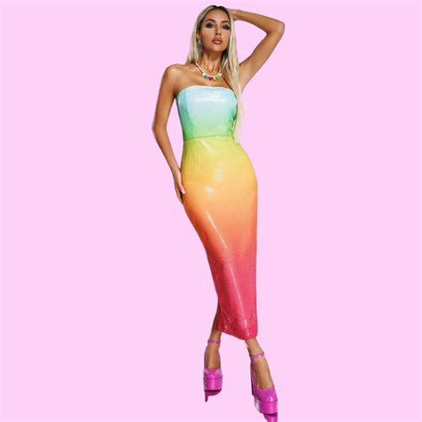 Priscilla Rainbow Sequin Midi Maxi Dress ®pink Sugar Bikini