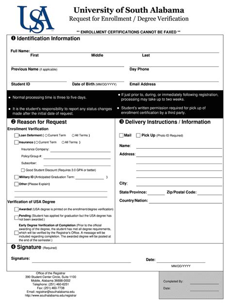 Fillable Online Request For Enrollment Degree Verification Request