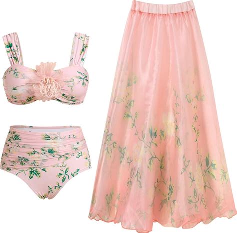 Idopip Women S Two Pieces Floral Swimsuit With Cover Up Bikini Set Bathing Suit Beachwear With