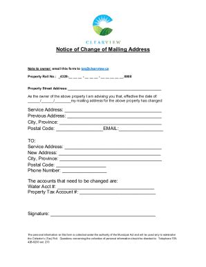 Fillable Online Notice Of Change Of Mailing Address Fax Email Print