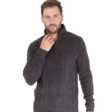 Buy Onfire Mens Zip Neck Sweater Charcoal Marl