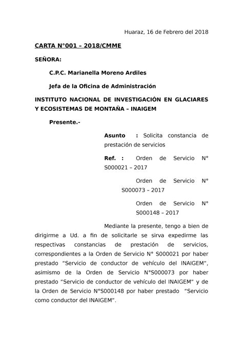 Modelo de Solicitud de Constancia De Prestación De Servicios Inaigem