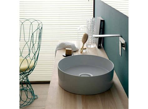 Lavabo Tondo Da Appoggio In Ceramica Moderno Sun Circle Diametro 40 Cm