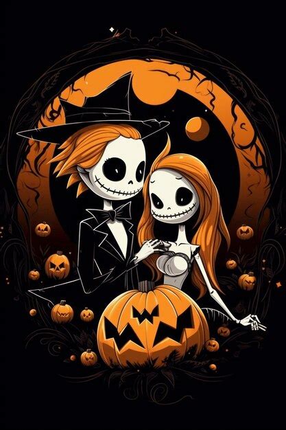 Premium AI Image | Loving couple Sally and Jack halloween card