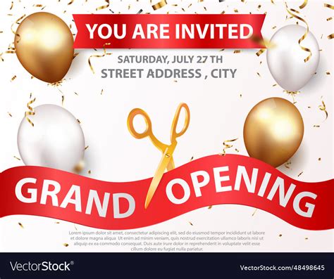 Grand opening invitations card design with gold Vector Image