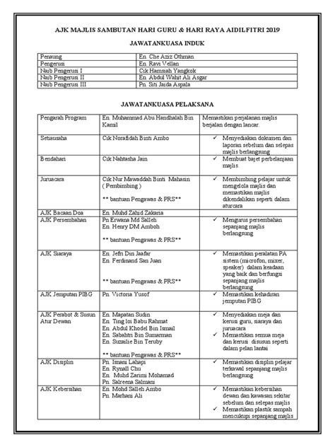 Ajk Majlis Sambutan Hari Guru Dan Hari Raya 2019