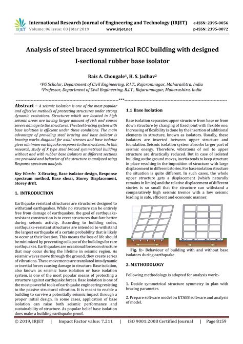 Irjet Analysis Of Steel Braced Symmetrical Rcc Building With Designed I Sectional Rubber Base