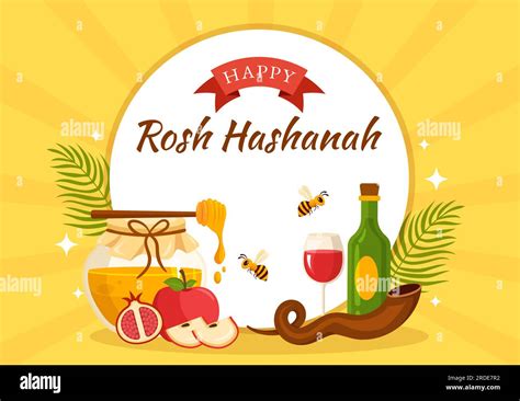 Happy Rosh Hashanah Vector Illustration Of Jewish New Year Holiday With Apple Pomegranate