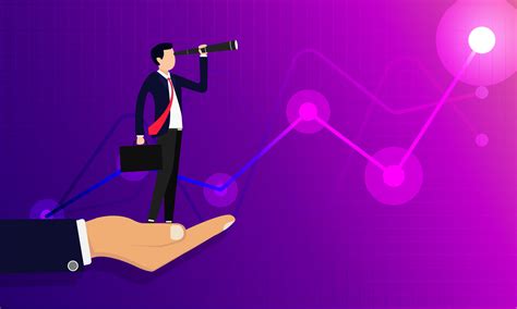 Hand concept, Businessman standing on hand On the back is a stock chart ... 