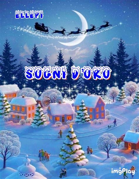 Santa S Sleigh Flying Over A Snowy Village With Houses And Trees In The