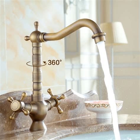 Deck Mounted Dual Handles One Hole Kitchen Sink Mixer Faucet Antique