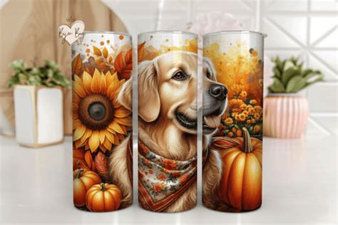 Golden Retriever Fall Tumbler Wrap PNG Graphic By Luv Bijou Creative