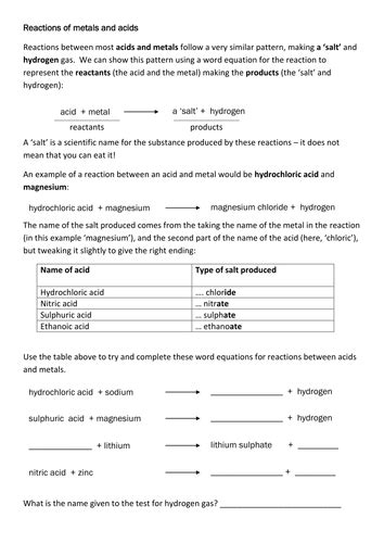 Acids and metals, acid and metal carbonates | Teaching Resources