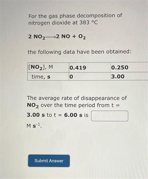 Solved For The Gas Phase Decomposition Of Nitrogen Dioxide Chegg