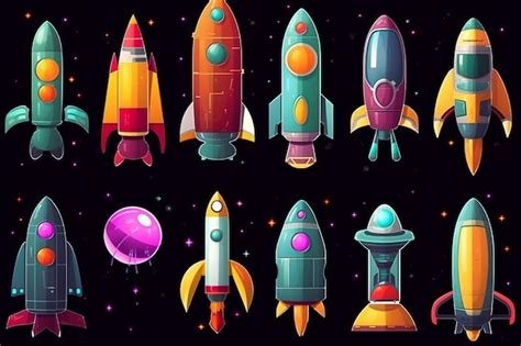 Premium Vector Isolated Cartoon Space Ships And Rockets